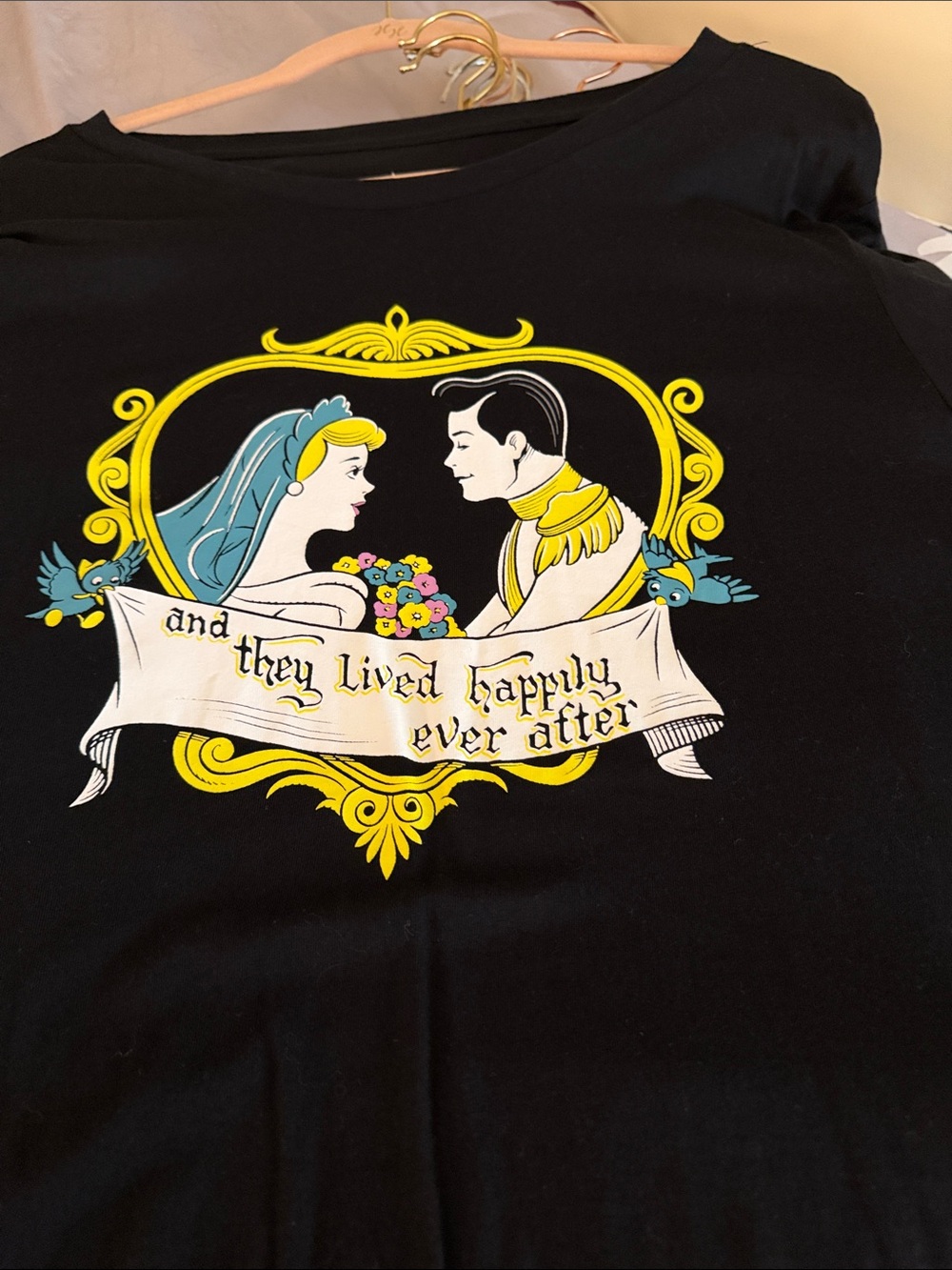 Disney/Torrid Black Short Sleeve Tee with Yellow Framed Fairytale Couple